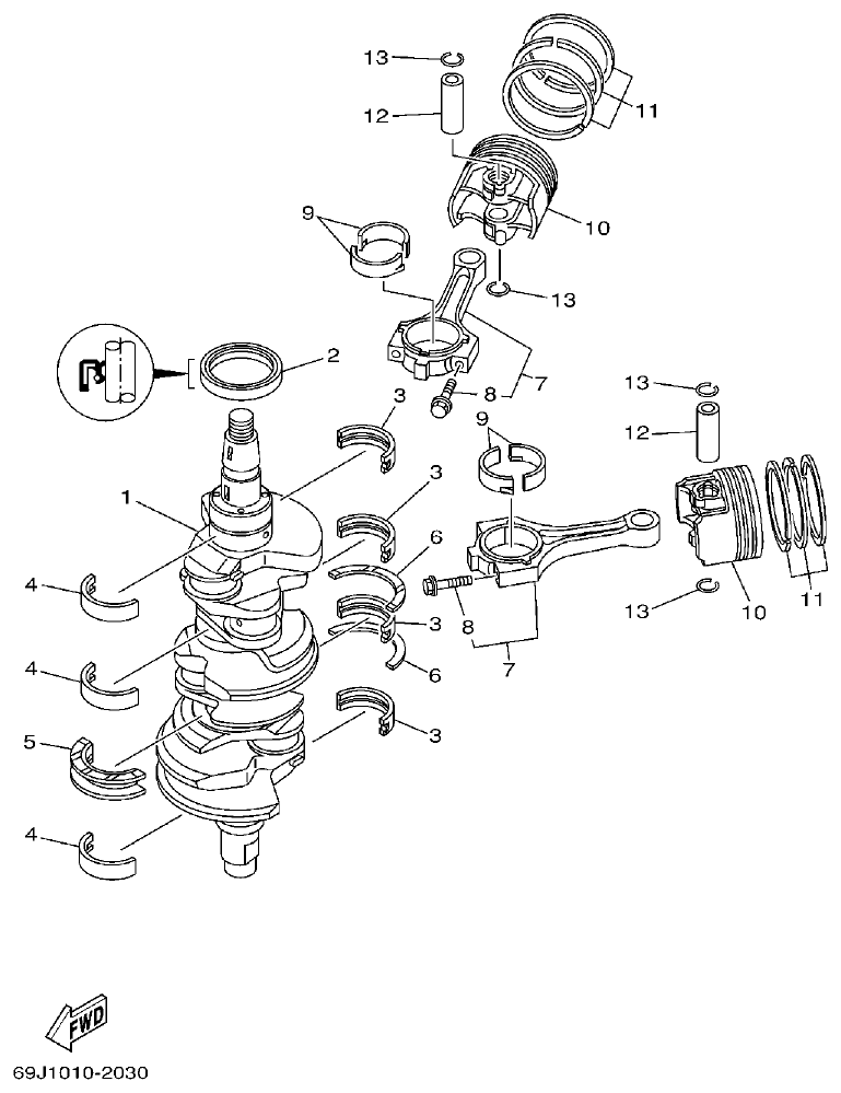 Yamaha A1 CRANKSHAFT. PISTON parts diagram